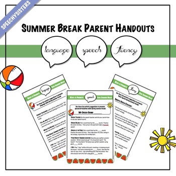 Preview of Parent Handouts | Summer Break | Articulation, Language, Fluency