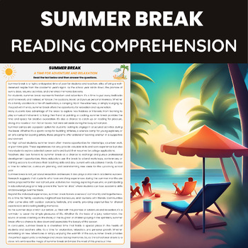 Preview of Summer Break Reading Comprehension | Summer Vacations and Summer Holidays