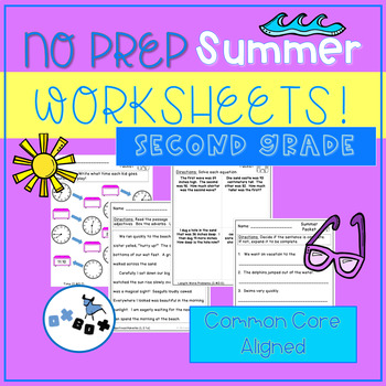 Preview of Summer Activities Second Grade Worksheets: Common Core Aligned (NO PREP)