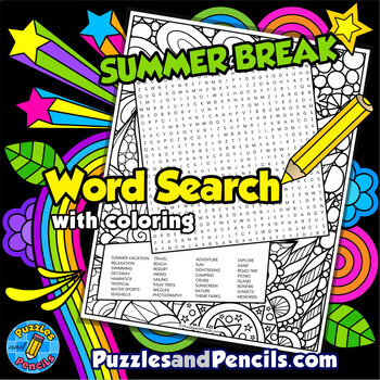Preview of Summer Break Word Search Puzzle with Coloring | Summer Vacation Wordsearch