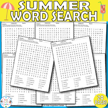 Preview of Summer Break Word Search, Summer Puzzle Worksheets, Summer Break Activities.