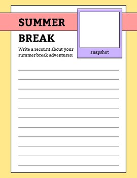 Preview of Summer Break Writing Recount English Worksheet: Reflective and Educational