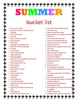 Summer Bucket List by Lessons Made Easy | Teachers Pay Teachers