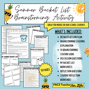 Preview of Summer Bucket List Brainstorming Activity: SEL, End of the year, MS/HS, NO PREP
