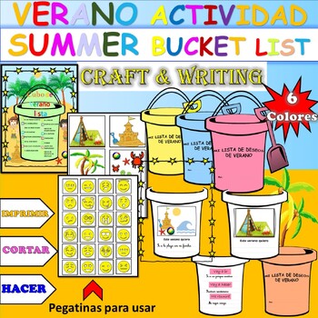 Preview of Summer Bucket List Craft in Spanish/Actividades y Escritura de Verano Fin de Año