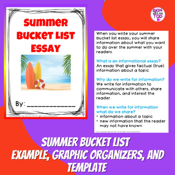 Preview of Summer Bucket List Essay Example, Graphic Organizer, and Template