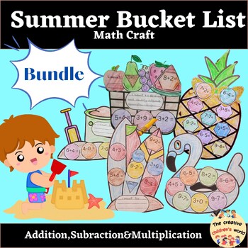 Preview of Summer Bucket List Math Craft|July Activities | Summer Activities Packet BUNDLE