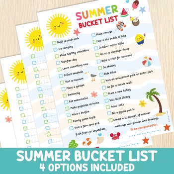 Preview of Summer Bucket List, Summer Activities Template, Checklist, Summer Break, To Do