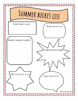 Summer Bucket List Worksheet- Printable by Michelle Burdo | TpT