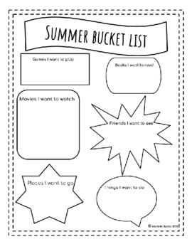 Summer Bucket List Worksheet- Printable by Michelle Burdo | TpT