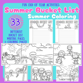 Preview of Summer Bucket List Writing and Coloring Pages Fun Writing End Of Year Activiy