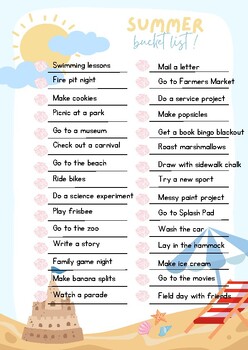 Summer Bucket List for Kids by Michelle Stoll | TPT