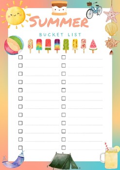 Preview of Summer Bucket List with coloring page for families and classrooms!