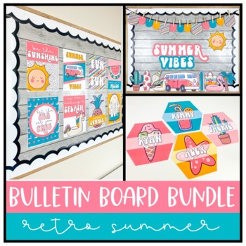 Preview of Summer Bulletin Board BUNDLE | Retro Summer Classroom Decor