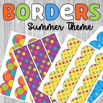 Summer Bulletin Board Borders in Yellow, Green, Blue and Red | TPT