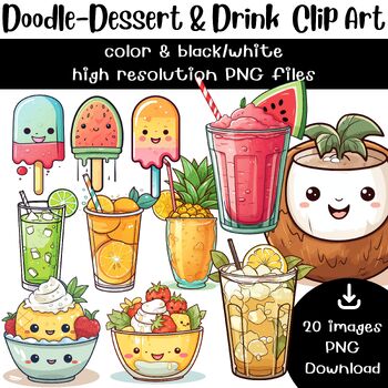 Summer Dessert and Drink Clip Art for Commercial Use: 20 PNG Images by ...