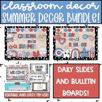Preview of Summer Bulletin Board and Daily Slides Templates, Classroom Decor Bundle
