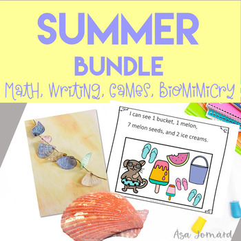 Preview of Summer Activities Bundle  | Math Journal Prompts | Games | Writing | Biomimicry