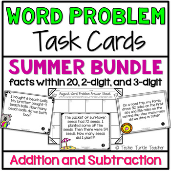 Preview of Summer Bundle Addition & Subtraction Word Problem Task Cards