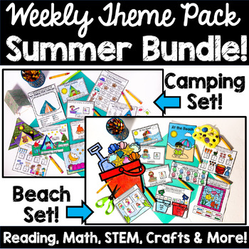 Preview of Summer Bundle Camping and Beach Activities & Worksheets for End of Year & ESY