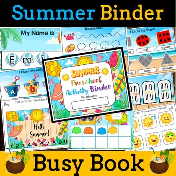 Preview of Summer Busy Book, Toddler/ Summer Preschool activity binder, quiet book