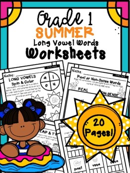 Preview of Summer CVCE Long Vowel Words Worksheets (First Grade)