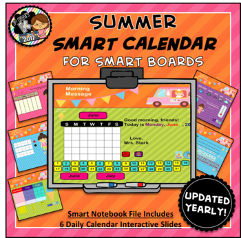 Preview of Interactive Calendar for SMART Board PK, K, 1st - Summer Theme