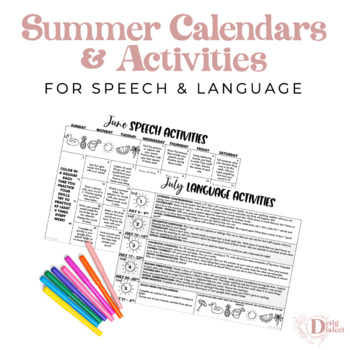 Preview of Summer Calendars and Activities for Speech & Language