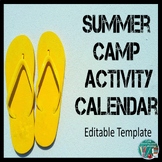 Summer Camp Activities Editable Calendar Template