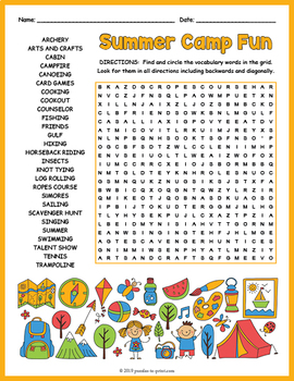 summer camp word search puzzle worksheet activity by puzzles to print
