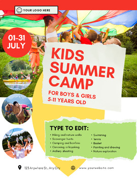 Preview of Summer Camp Flyer - Fully Customize your Flyer Ready to Edit & Present No Prep!