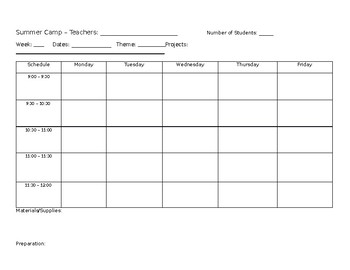 Preview of Summer Camp Lesson Template