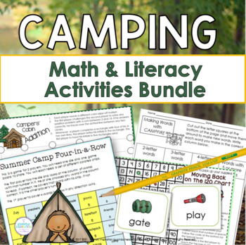 Preview of Summer Camp Math & Literacy Bundle - June End of Year Summer School Theme Week