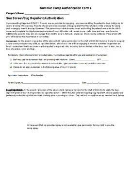 Preview of Summer Camp Parent Forms