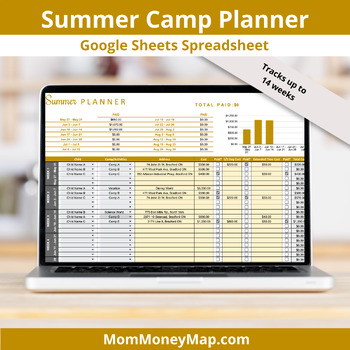 Preview of Summer Camp Planner Google Sheets Spreadsheet - with 4 extra weeks