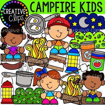 Preview of Summer Campfire Kids {Camping Clipart}