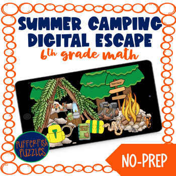 Preview of Summer Camping Digital Escape Room - End of Year - No Prep 6th Grade Math