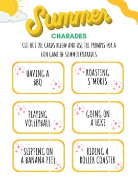 Summer Charades Game Card Prompts by Giggles And Miracles | TPT