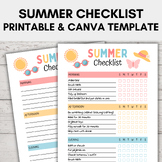 Summer Checklist For Kids Printable and Editable Canva Template