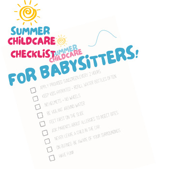 Preview of Summer Childcare Checklist for Babysitters