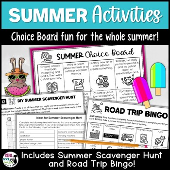 Preview of Summer Choice Board Activities - With Summer Scavenger Hunt and Road Trip Bingo