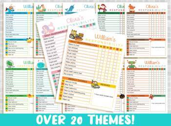 Preview of Summer Chore Chart, Kids Chore Chart Printable, 20 Responsibility  Chore Charts