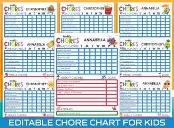 Preview of Summer Chore Chart for Kids, Printable/Editable Chore Chart for Kids, Boys/Girls