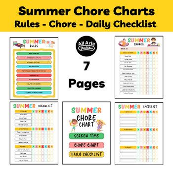 Preview of Summer Chore Charts, Daily Checklist, Screen Time and Rules