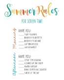Summer Chores Screen Time Rules Chart - Electronics - Chore chart