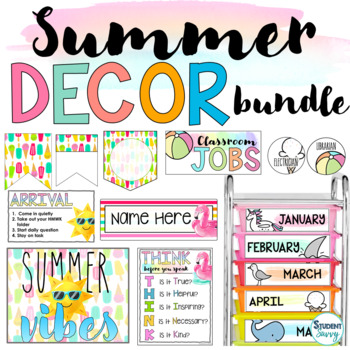 Preview of Summer Classroom Decor BUNDLE | Summer School | Beach Google Classroom Banner