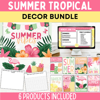 Preview of Summer Classroom Decor Bundle Bulletin Board Kit Newsletter Slide Templates