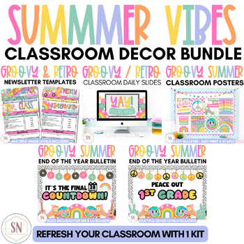 Preview of Summer Classroom Decor | Groovy & Retro Summer Decor | End of the Year