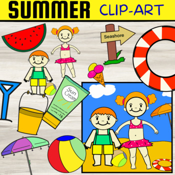 Preview of Summer Clip Art / Colorful + B&W |  end of the year activities