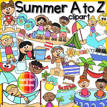 Preview of Summer Clipart A to Z - Summer Beginning Sounds Clipart